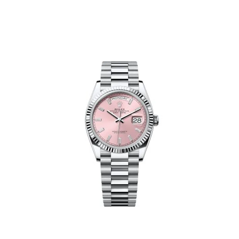 Rolex Day-Date 36 Platinum - Fluted / Pink - Baguette / President