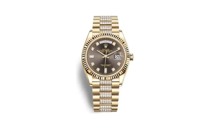 Rolex Day-Date 36 Yellow Gold / Fluted / Dark Grey-Diamond / President-Diamond