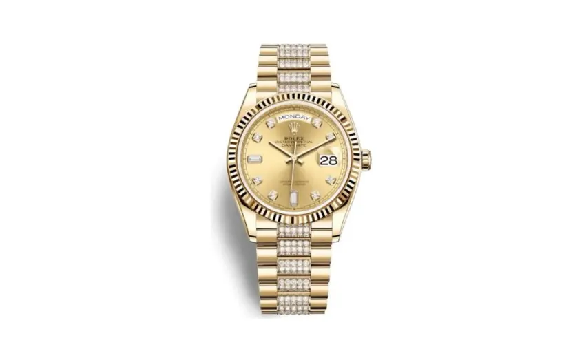 Rolex Day-Date 36 Yellow Gold / Fluted / Champagne-Diamond / President-Diamond