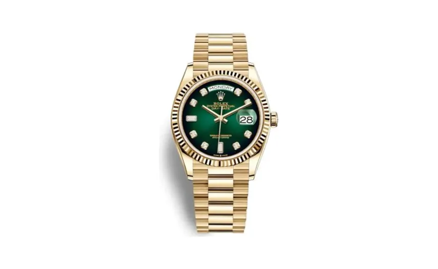 Rolex Day-Date 36 Yellow Gold / Fluted / Green Ombré-Diamond / President