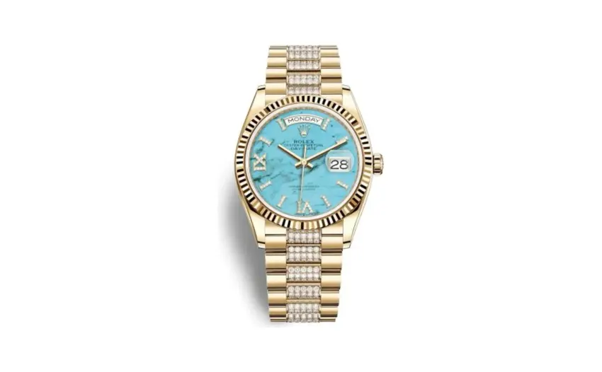 Rolex Day-Date 36 Yellow Gold / Fluted / Turquoise / President-Diamond