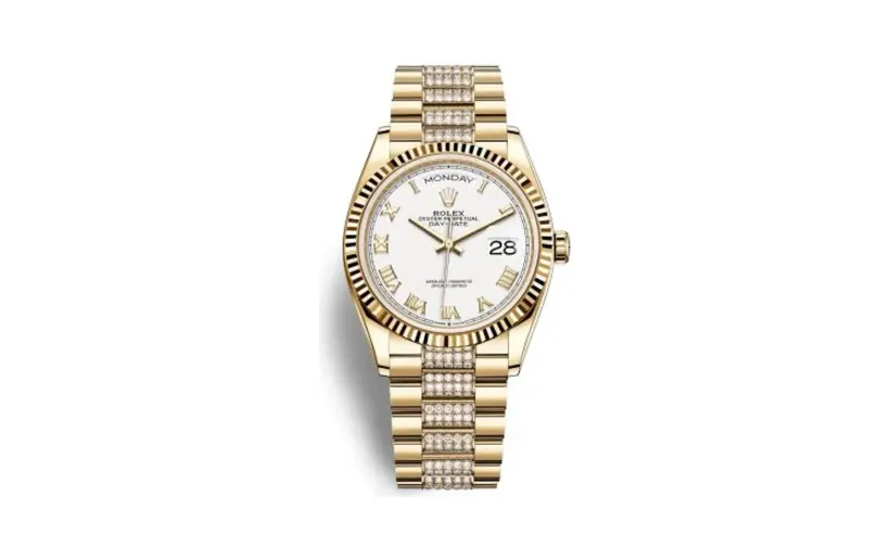 Rolex Day-Date 36 Yellow Gold / Fluted / White - Roman / President - Diamond