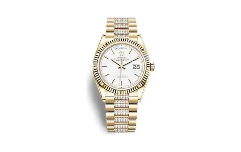 Rolex Day-Date 36 Yellow Gold / Fluted / White / President - Diamond