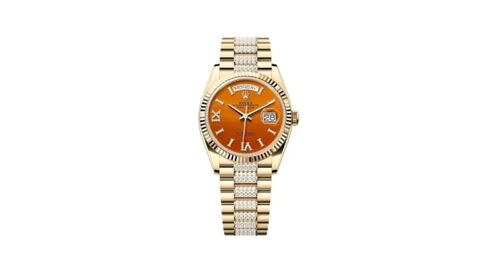Rolex Day-Date 36 Yellow Gold - Fluted / Carnelian / President - Diamond