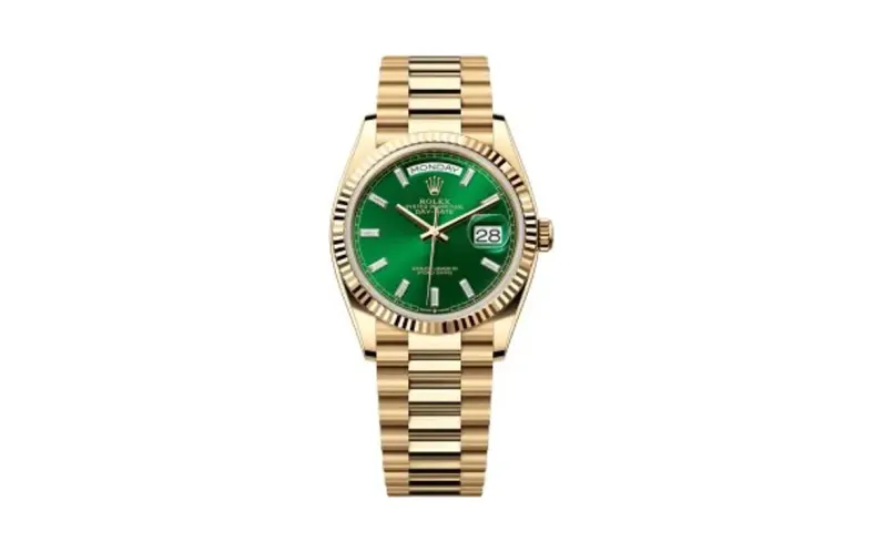 Rolex Day-Date 36 Yellow Gold / Fluted / Bright Green - Baguette / President