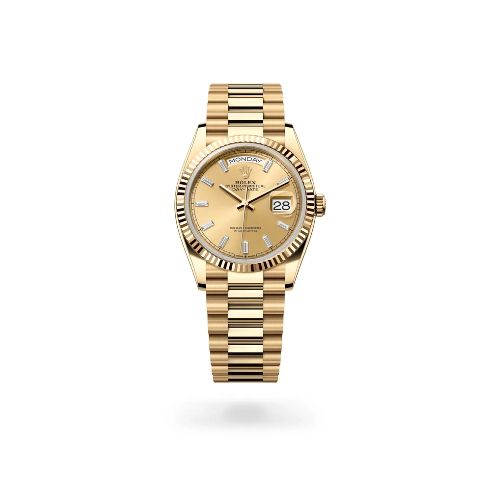 Rolex Oyster Perpetual Day-Date 36, 18 kt yellow gold, Champagne-colour dial