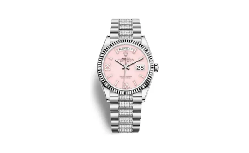 Rolex Day-Date 36 White Gold / Fluted / Opal-Diamond / President-Diamond