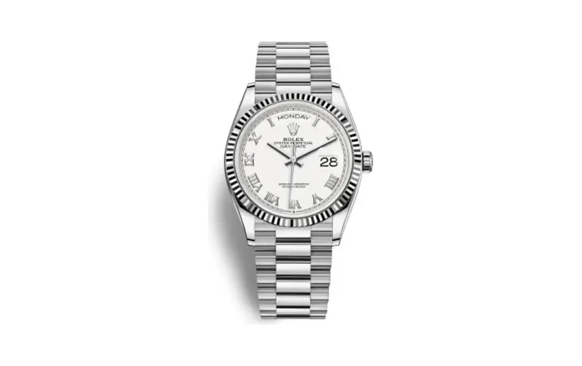 Rolex Day-Date 36 White Gold Fluted / White - Roman / President