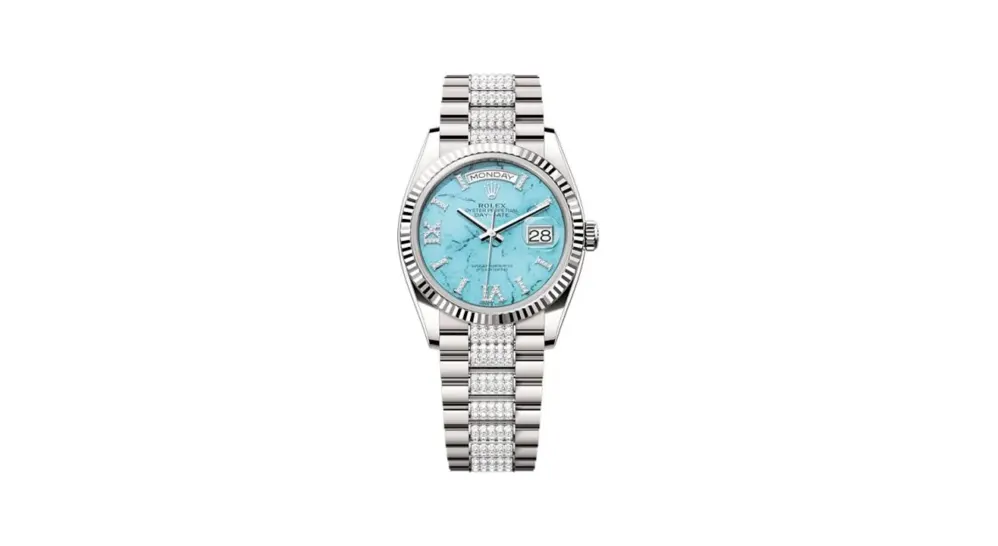 Rolex Day-Date 36 White Gold - Fluted / Turquoise / President - Diamond