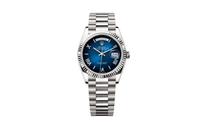 Rolex Day-Date 36 White Gold - Fluted / Blue Ombré - Roman / President