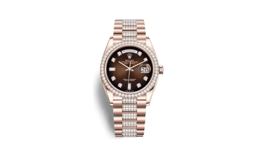 Rolex Day-Date 36 Everose Gold / Diamond / Brown Ombré - Diamond / President - Diamond