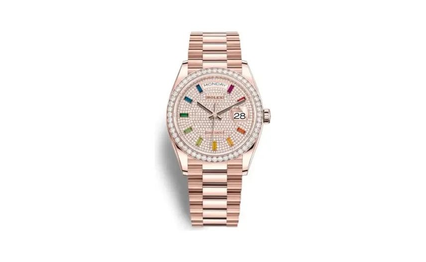 Rolex Day-Date 36 Everose Gold / Diamond / Paved-Rainbow / President