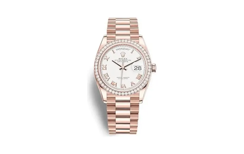 Rolex Day-Date 36 Everose Gold / Diamond / White - Roman / President