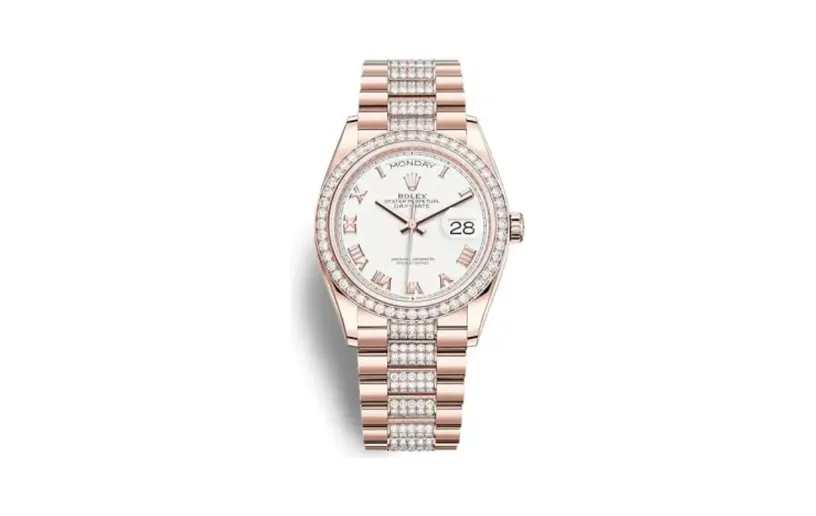 Rolex Day-Date 36 Everose Gold / Diamond / White - Roman / President-Diamond
