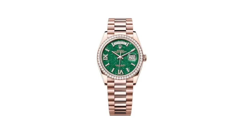 Rolex Day-Date 36 Everose Gold - Diamond / Green Aventurine / President