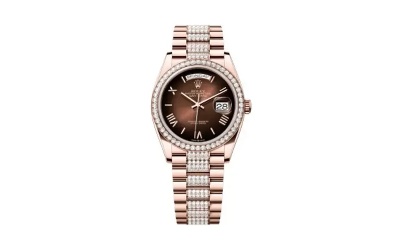 Rolex Day-Date 36 Everose Gold / Diamond / Brown Ombré - Roman / President