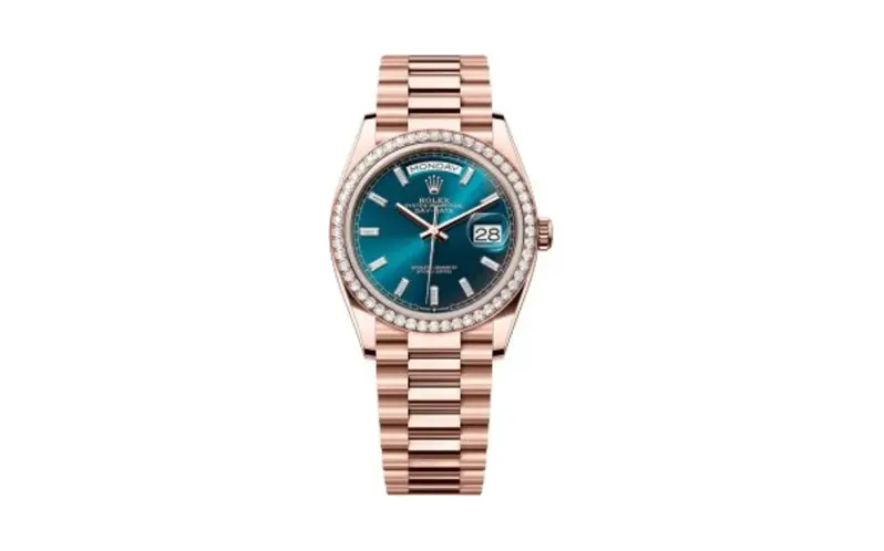 Rolex Day-Date 36 Everose Gold - Diamond / Blue-Green - Baguette / President