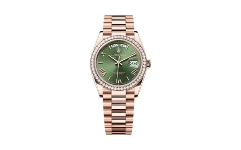 Rolex Day-Date 36 Everose Gold - Diamond / Green - Roman / President