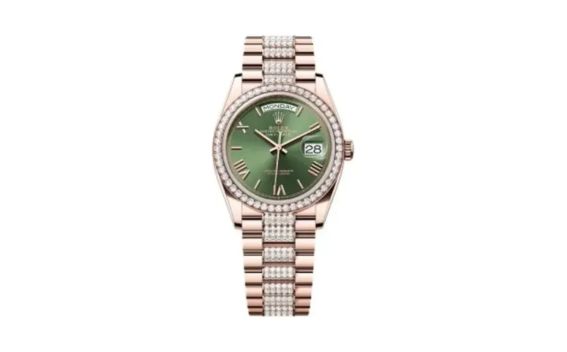 Rolex Day-Date 36 Everose Gold - Diamond / Green - Roman / President - Diamond