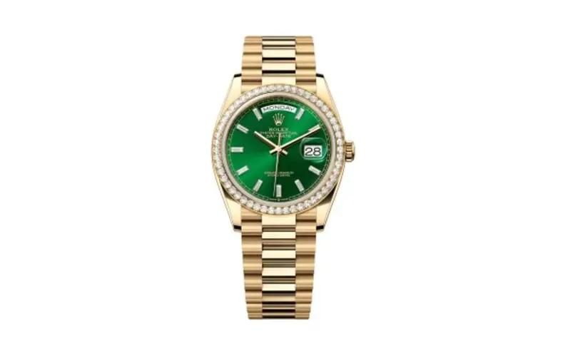 Rolex Day-Date 36 Yellow Gold - Diamond / Bright Green - Baguette / President