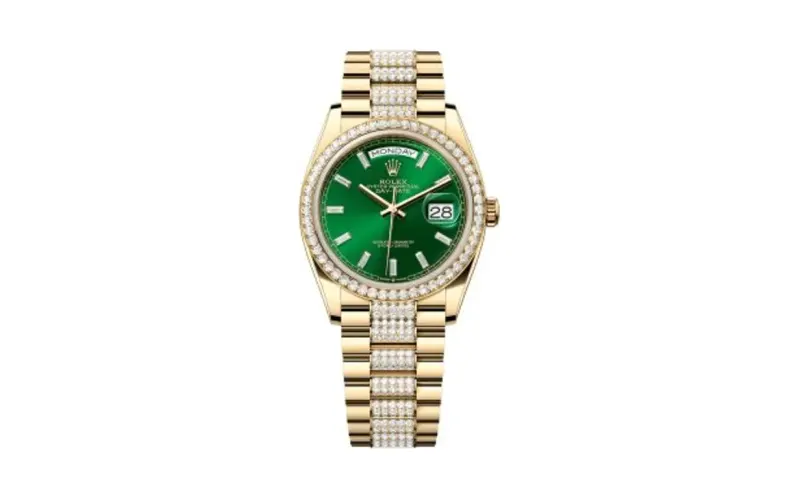 Rolex Day-Date 36 Yellow Gold - Diamond / Bright Green - Baguette / President - Diamond