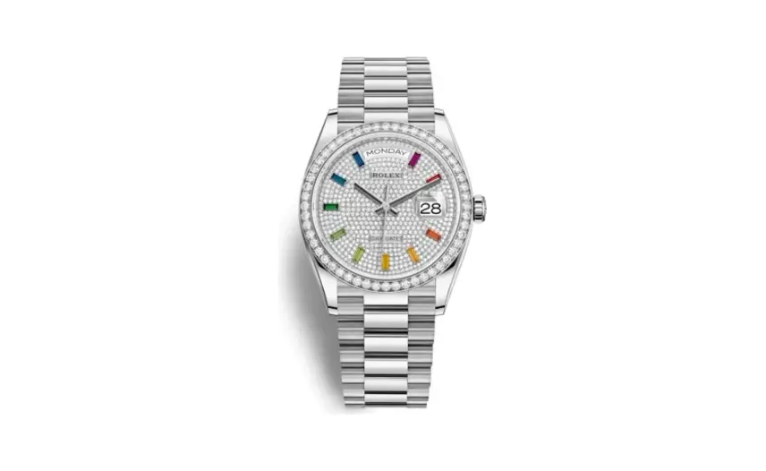 Rolex Day-Date 36 White Gold / Diamond / Paved-Rainbow / President