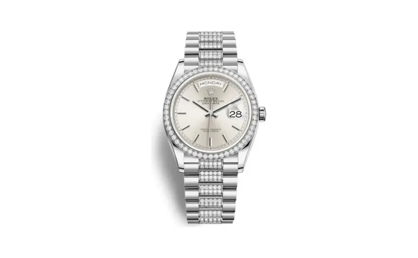 Rolex Day-Date 36 White Gold / Diamond / Silver / President - Diamond