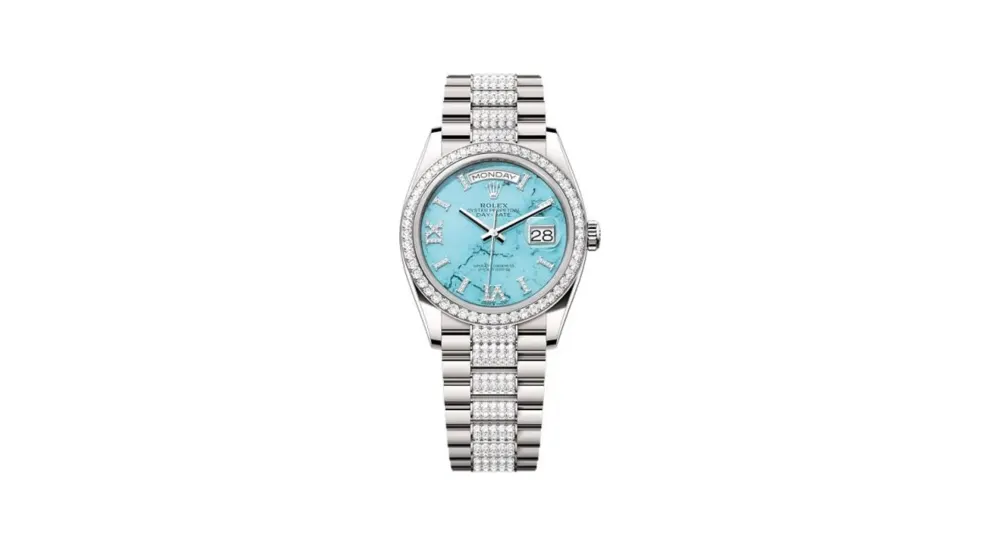 Rolex Day-Date 36 White Gold - Diamond / Turquoise / President - Diamond