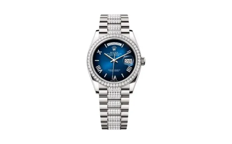 Rolex Day-Date 36 White Gold - Baguette / Blue Ombré - Diamond / President - Diamond
