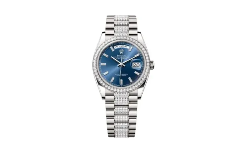 Rolex Day-Date 36 White Gold - Diamond / Bright Blue - Baguette / President - Diamond