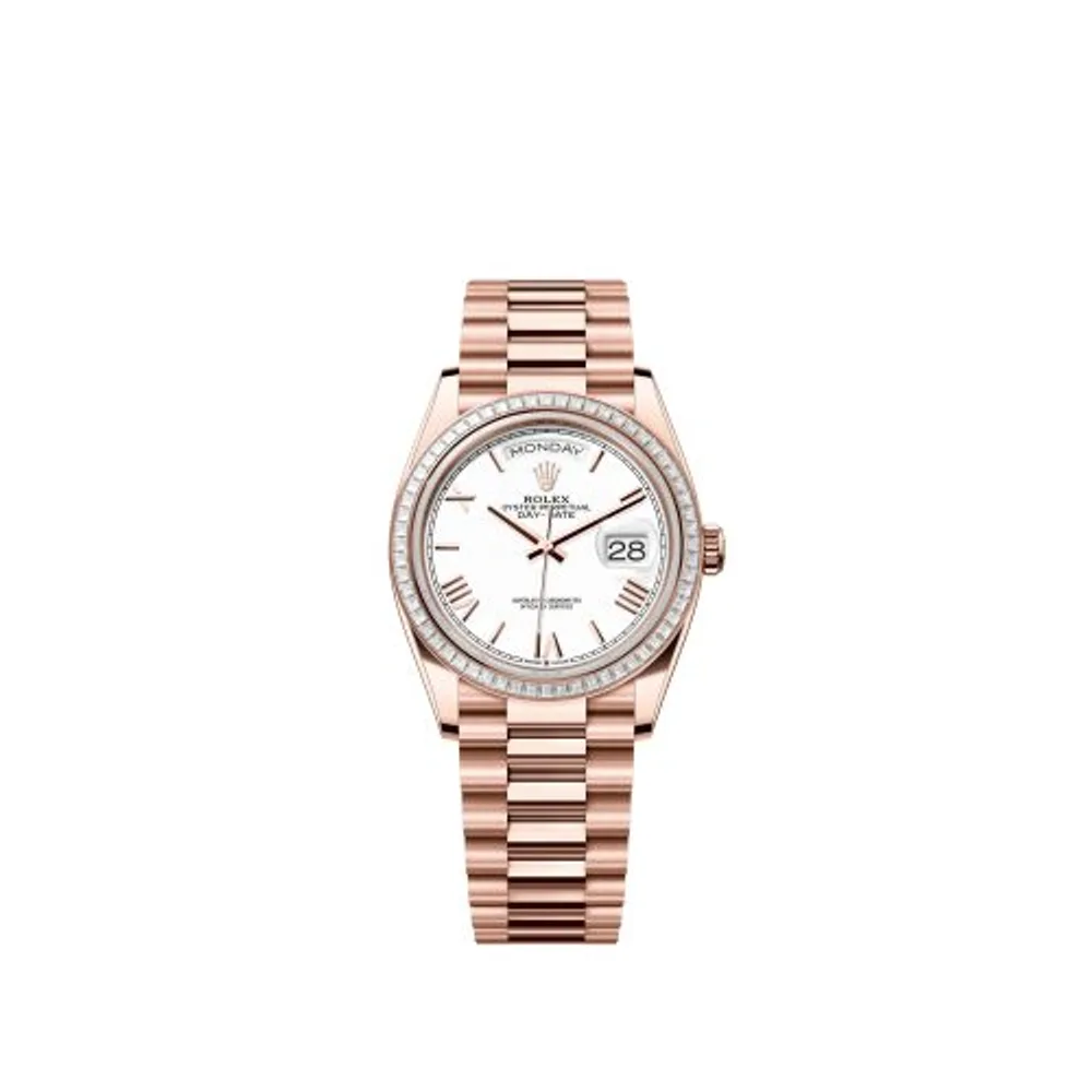 Rolex Day-Date 36 Everose Gold - Baguette / White - Roman / President