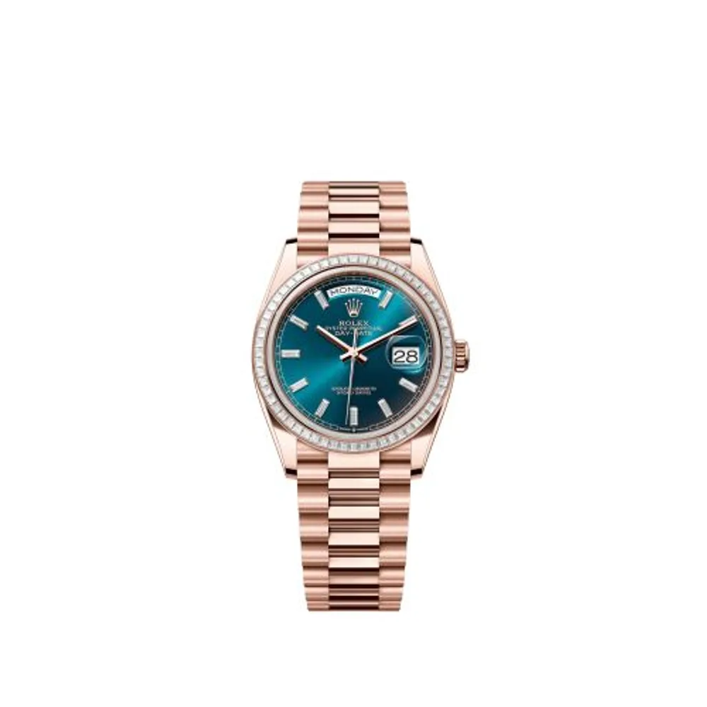 Rolex Day-Date 36 Everose Gold - Baguette / Blue-Green - Baguette / President