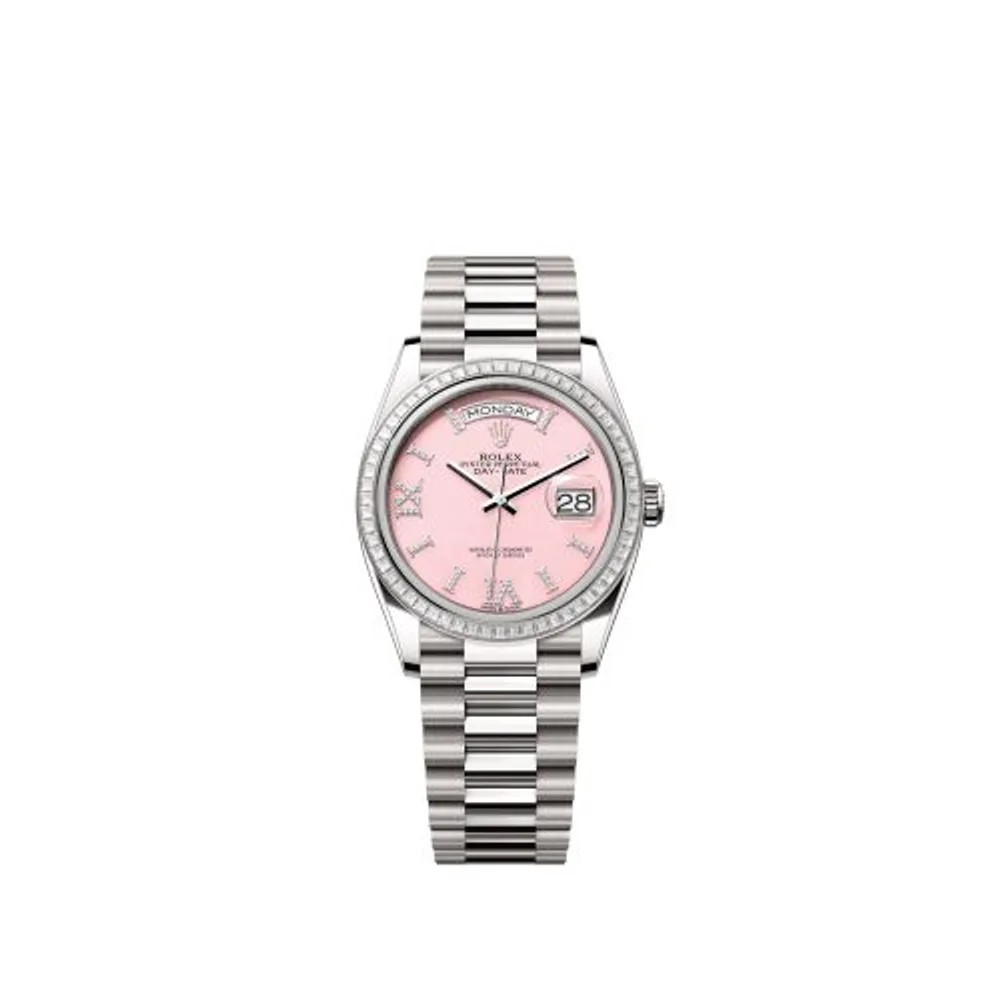Rolex Day-Date 36 White Gold - Baguette / Pink Opal / President