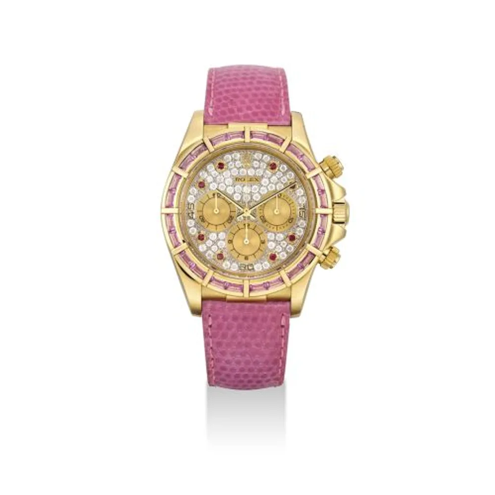 Rolex Daytona Zenith Yellow Gold Pink Sapphire Paved