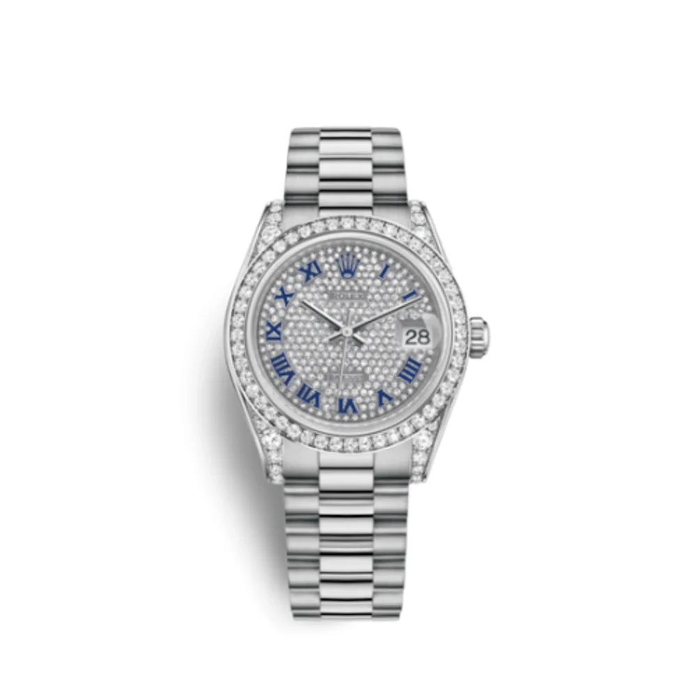 Rolex Datejust 31 White Gold Diamond / President / Paved Roman