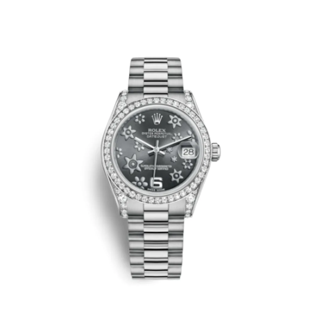 Rolex Datejust 31 White Gold Diamond / President / Dark Rhodium Floral