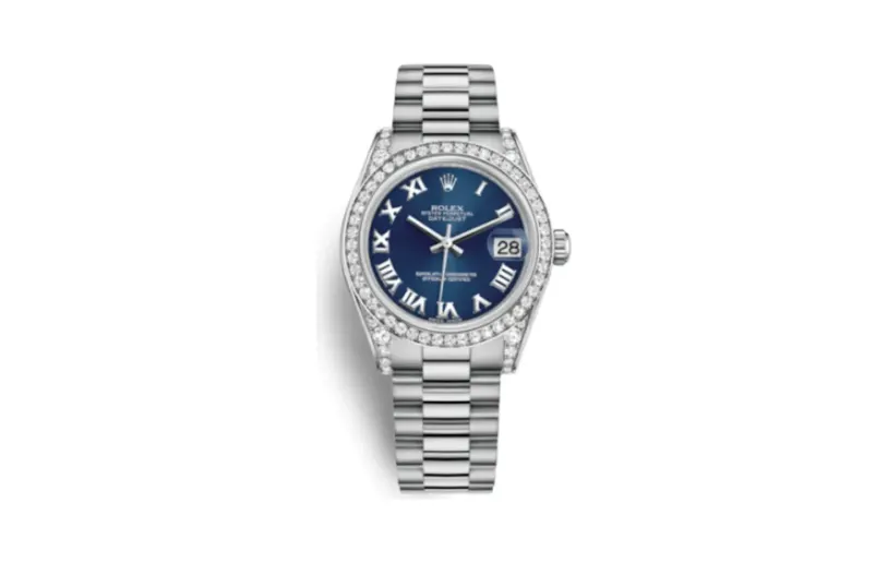 Rolex Datejust 31 White Gold Diamond / President / Blue Roman