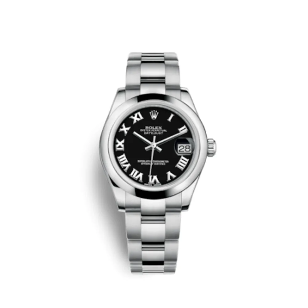 Rolex Datejust 31 Stainless Steel Domed / Oyster / Black Roman