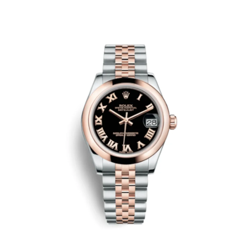 Rolex Datejust 31 Rolesor Everose Domed / Jubilee / Black Roman