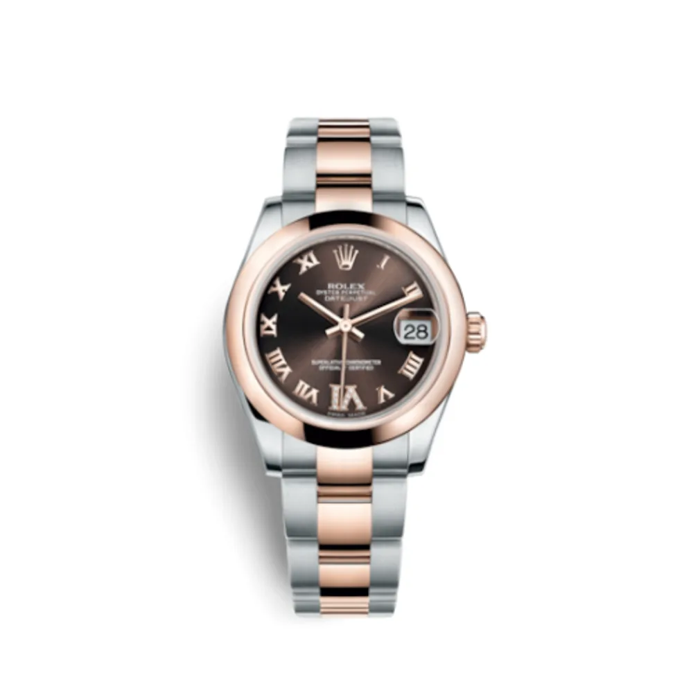 Rolex Datejust 31 Rolesor Everose Domed / Oyster / Chocolate Roman