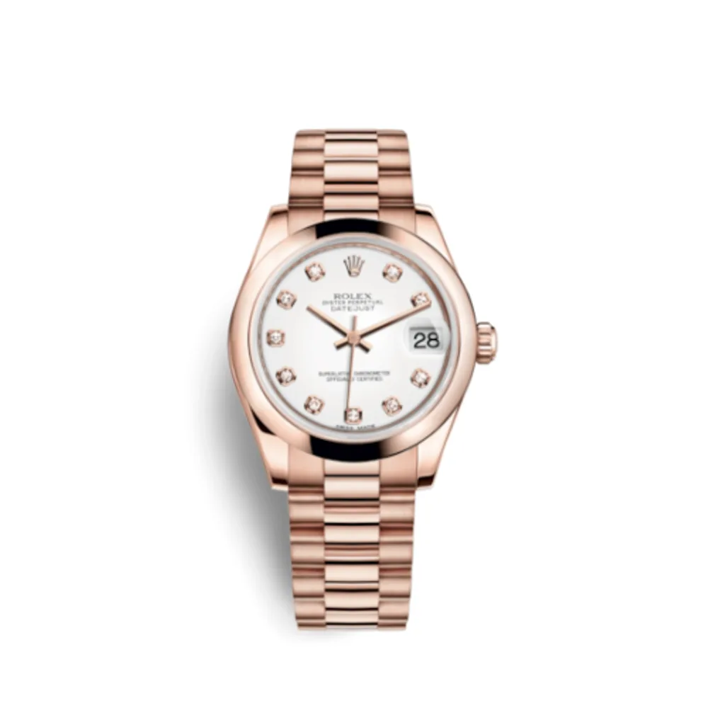 Rolex Datejust 31 Everose Domed / President / White Diamond