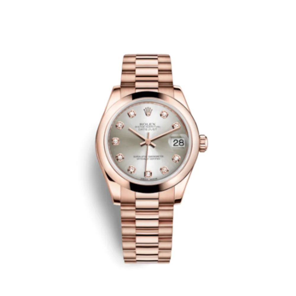 Rolex Datejust 31 Everose Domed / President / Silver Diamond