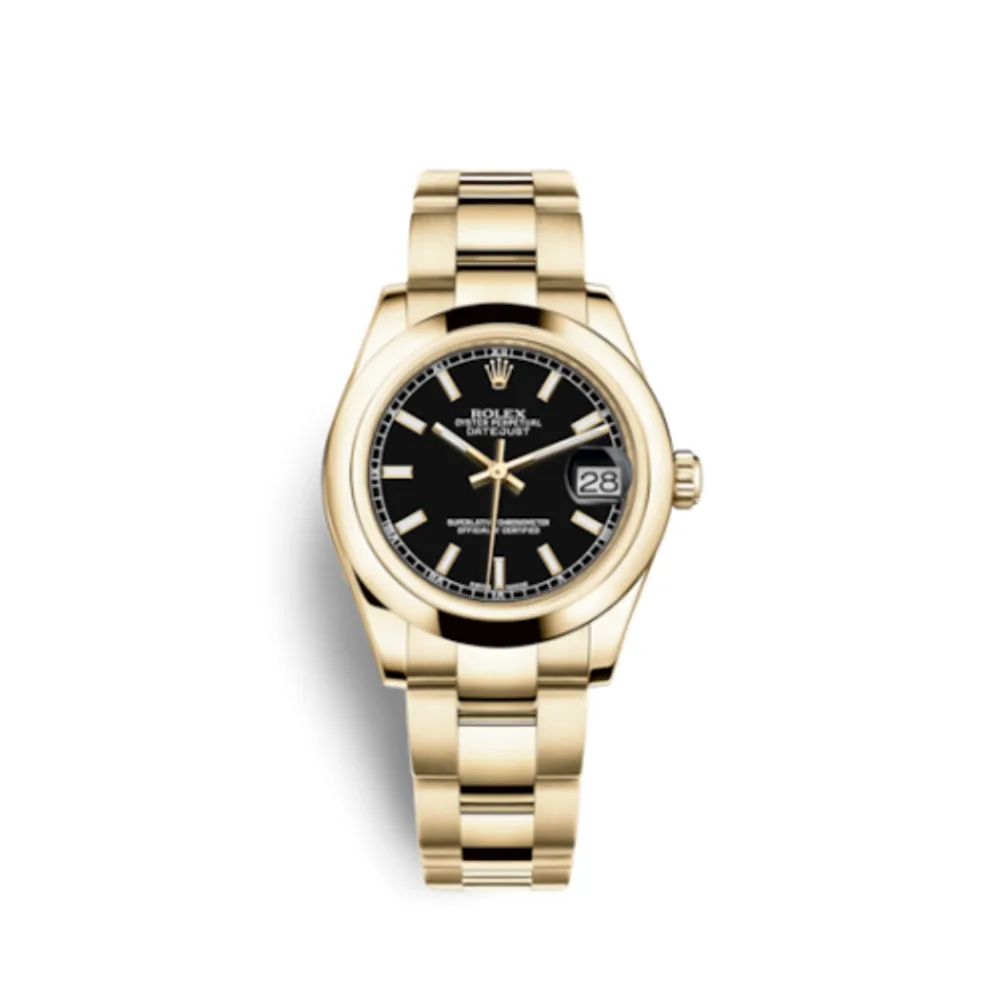 Rolex Datejust 31 Yellow Gold Domed / Oyster / Black