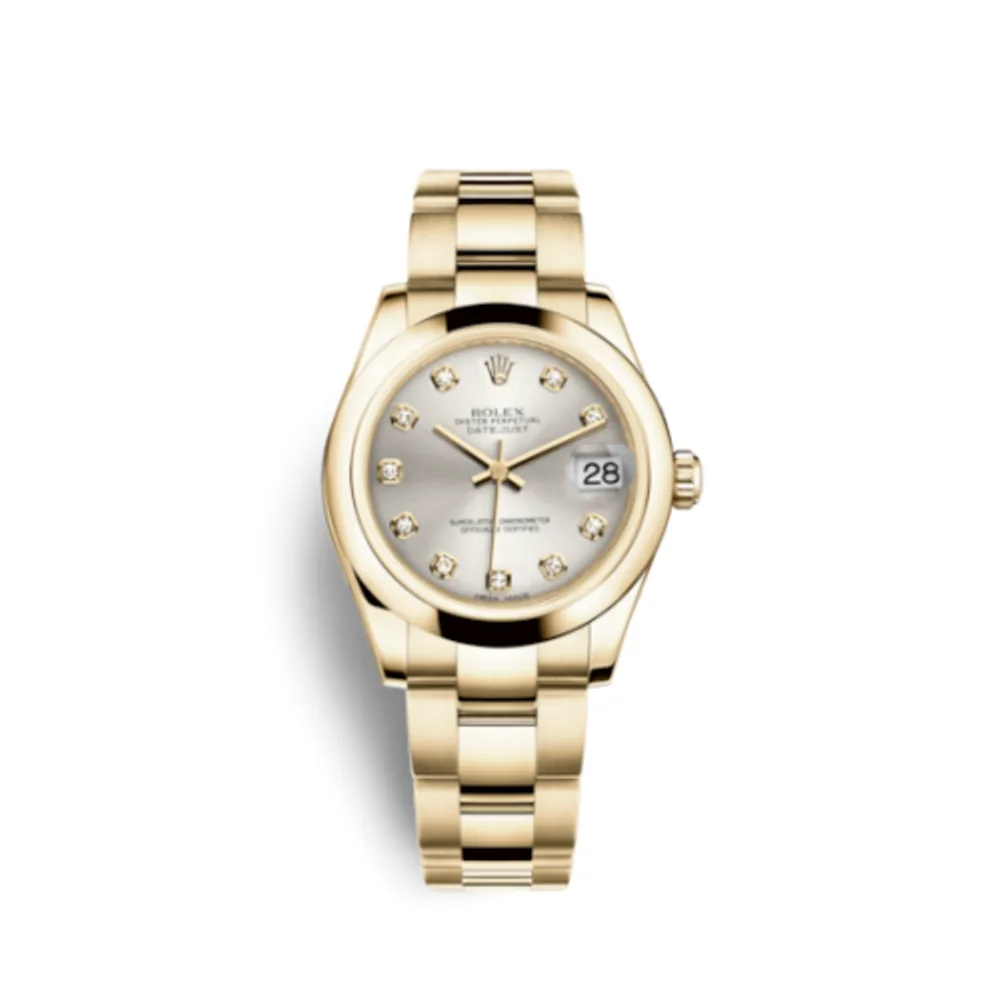 Rolex Datejust 31 Yellow Gold Domed / Oyster / Silver Diamonds