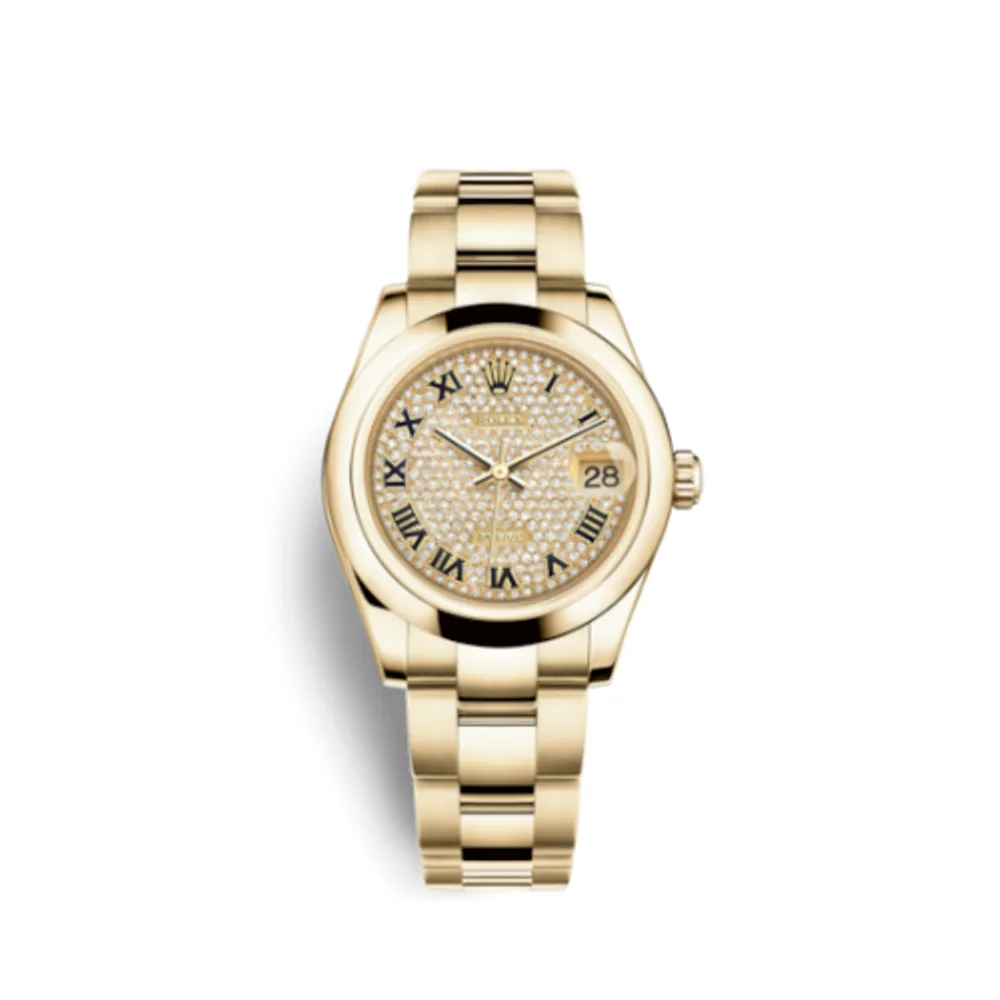 Rolex Datejust 31 Yellow Gold Domed / Oyster / Paved Roman