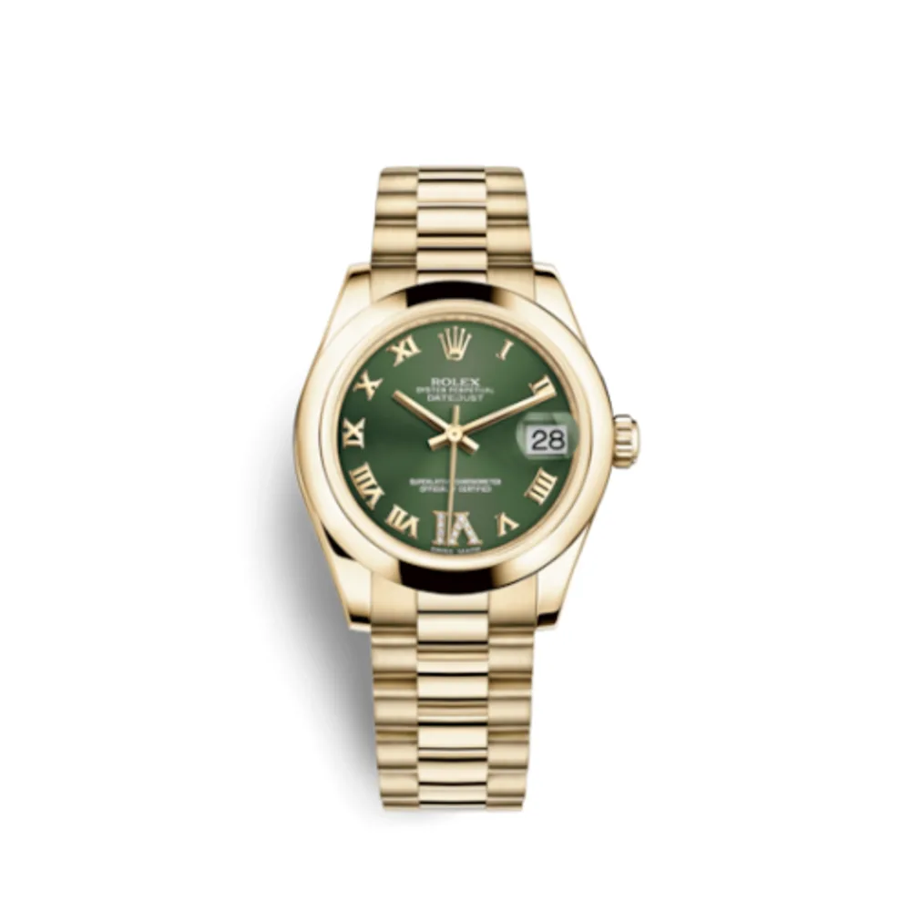 Rolex Datejust 31 Yellow Gold Domed / President / Olive Roman