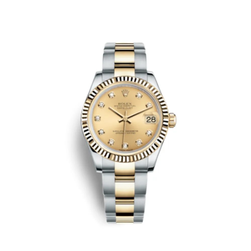 Rolex Datejust 31 Rolesor Yellow Fluted / Oyster / Champagne Diamond