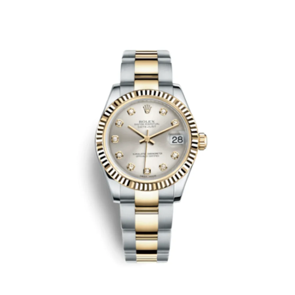 Rolex Datejust 31 Rolesor Yellow Fluted / Oyster / Silver Diamond
