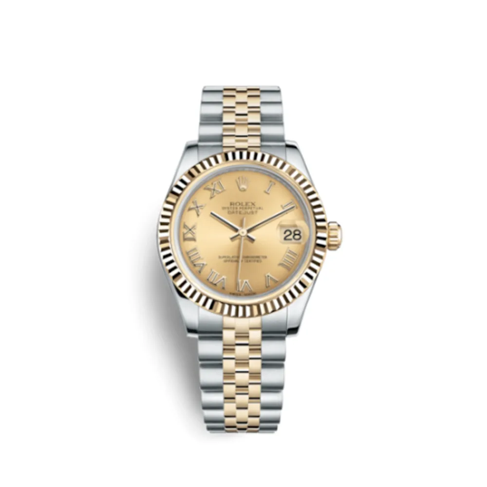 Rolex Datejust 31 Rolesor Yellow Fluted / Jubilee / Champagne Roman