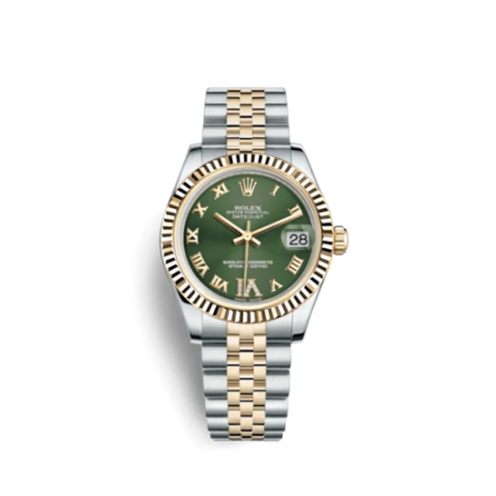 Rolex Datejust 31 Rolesor Yellow Fluted / Jubilee / Olive Green Roman
